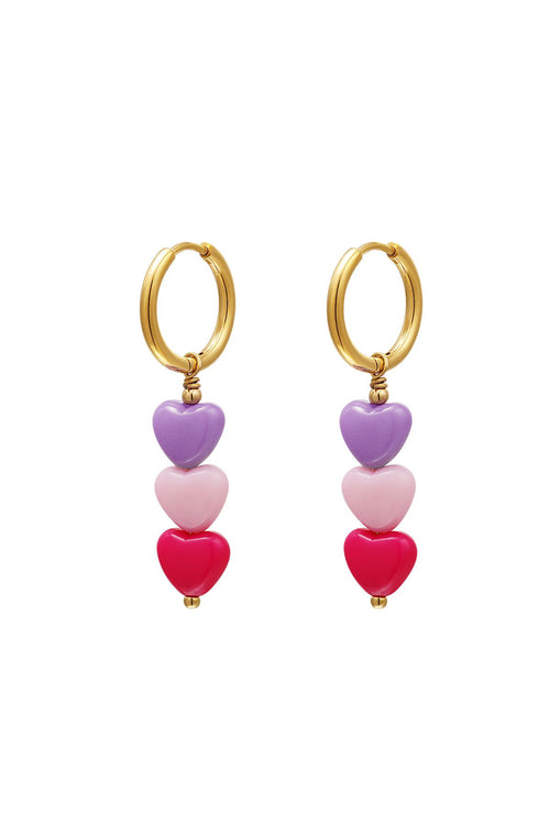 Colorful Heart Earrings - Rose Stainless Steel