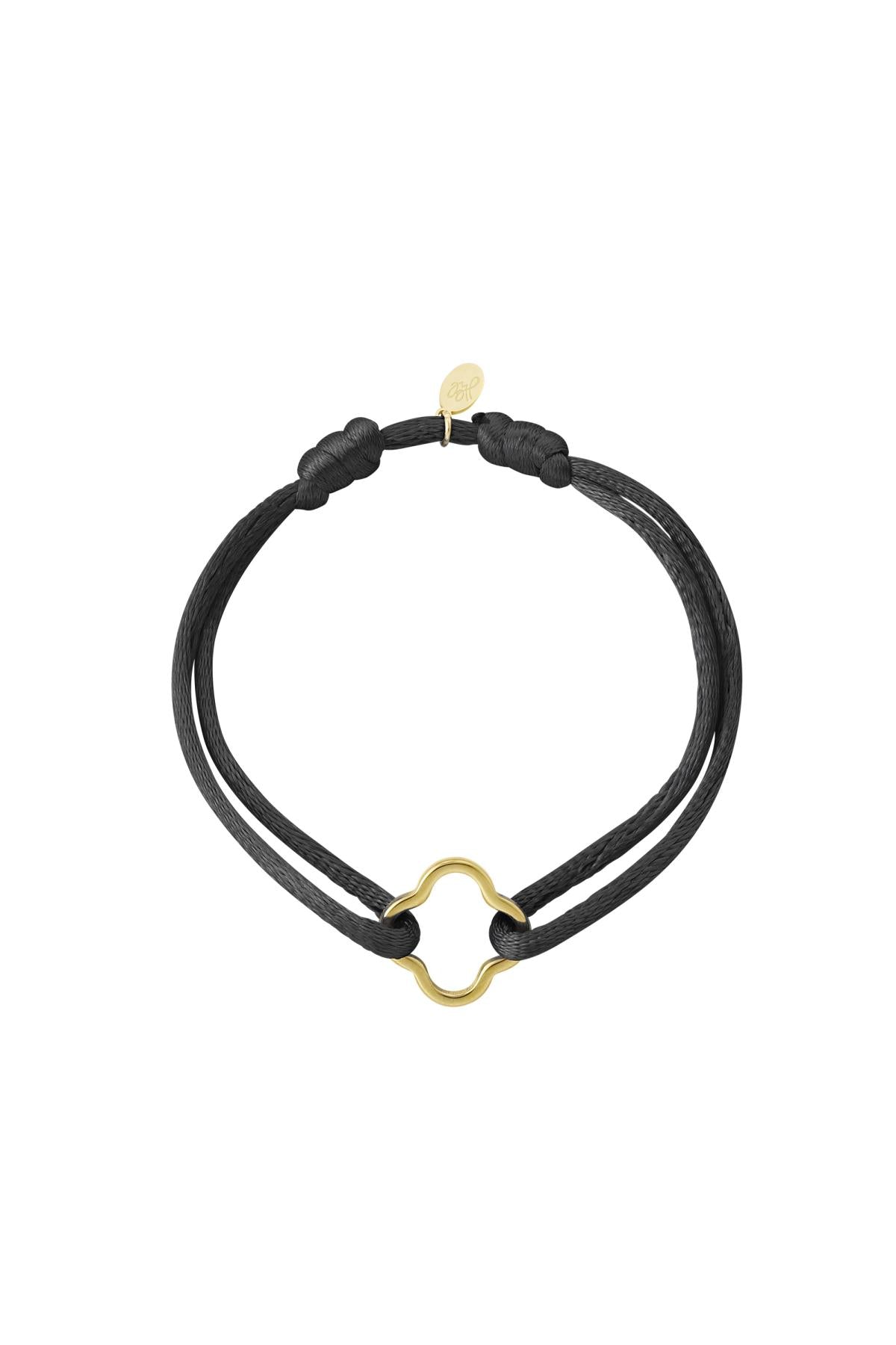 Stoffen Armband met Gouden Klaver - Zwart