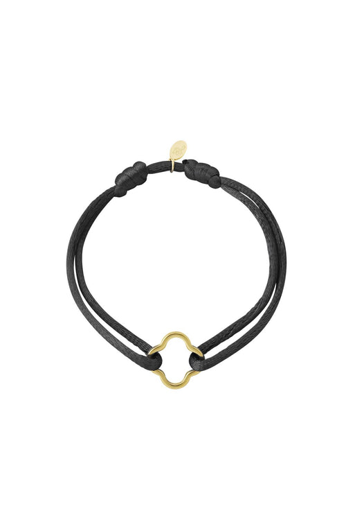 Stoffarmband mit goldenem Kleeblatt – Schwarz