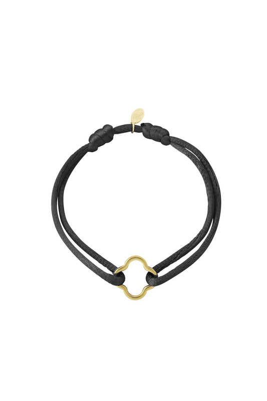 Stoffen Armband met Gouden Klaver - Zwart