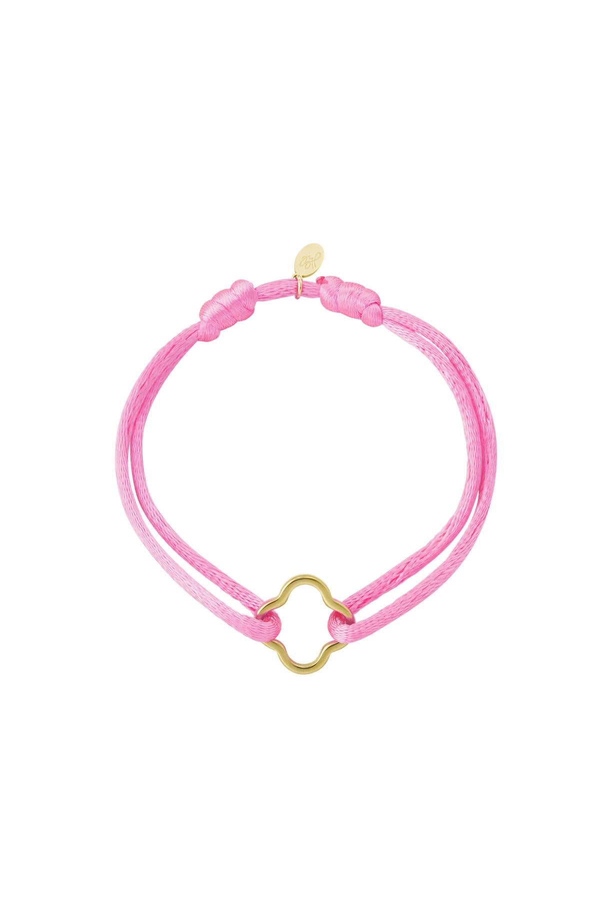 Stoffen Armband met Gouden Klaver - Roze