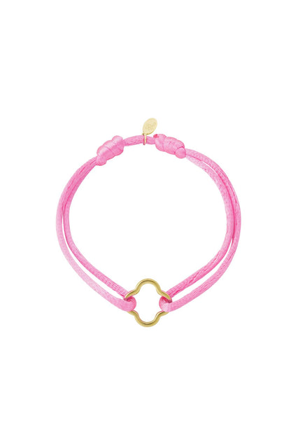 Fabric Bracelet with Golden Clover - Pink