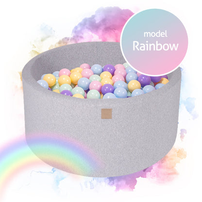 Grijze ballenbak met 250 ballen - Rainbow set