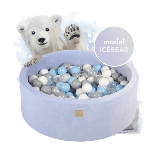 Baby blue ball pit VELVET with 250 balls - Polar bear set