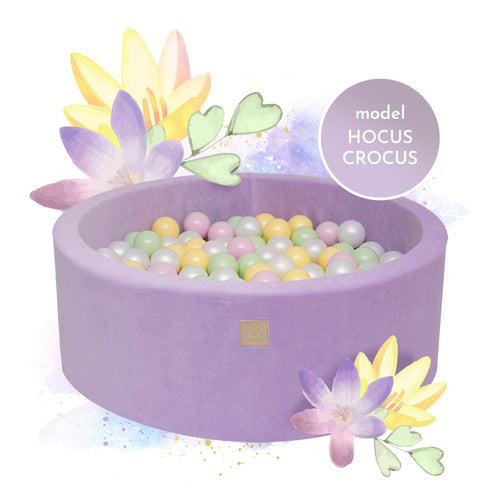 Lila ballenbak VELVET met 250 ballen - Hocus Crocus set