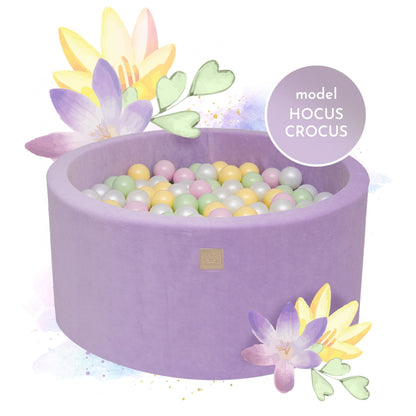 Lila ballenbak VELVET met 250 ballen - Hocus Crocus set