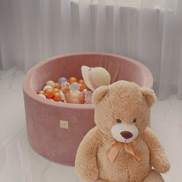 Braunes Bällebad VELVET mit 250 Bällen - Teddybär-Set