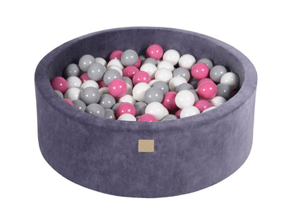 Velvet Ball Pit with 200 Balls 90x30 - Grey/Blue